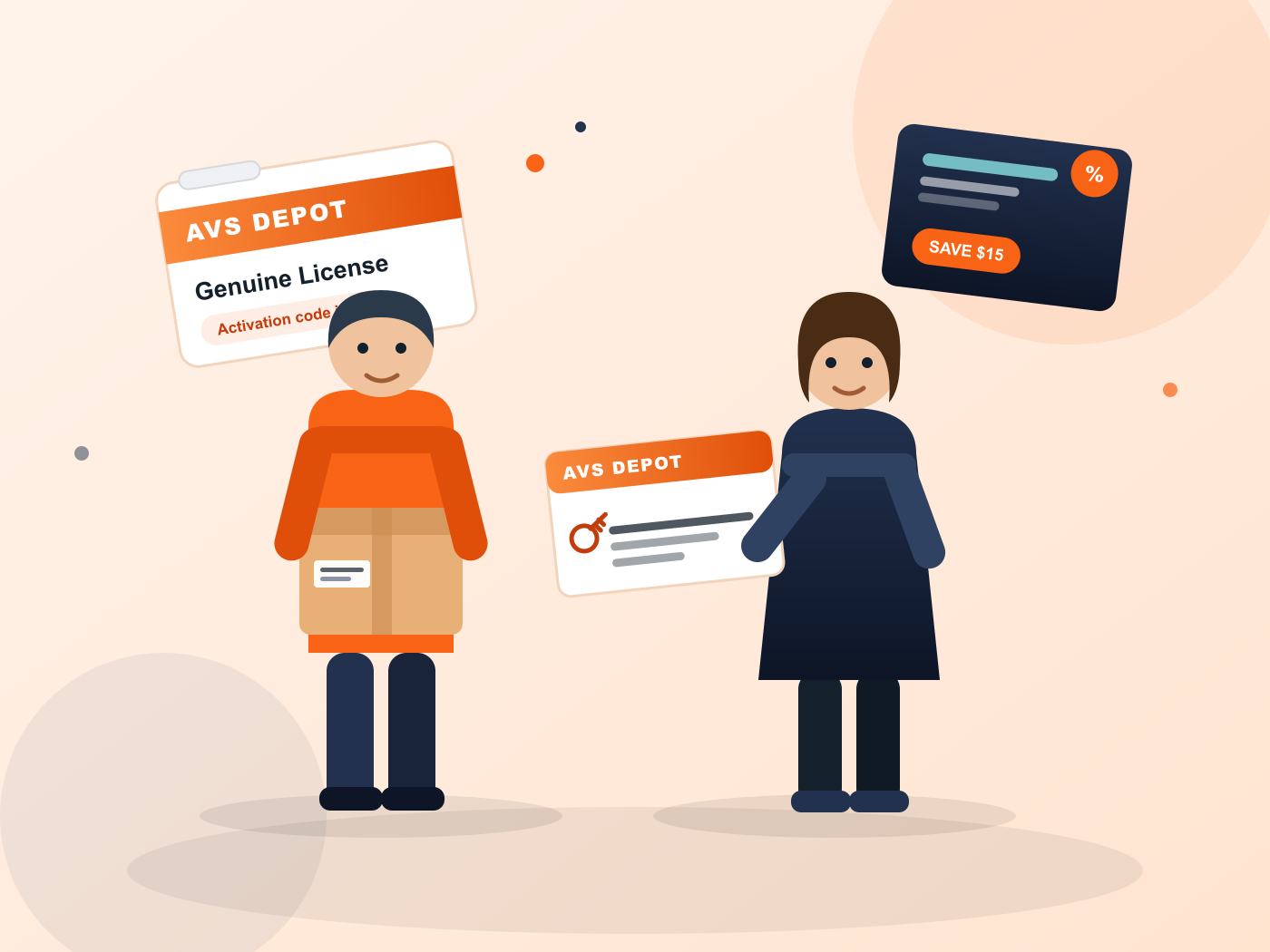 Shoppers receiving a parcel and a license key card